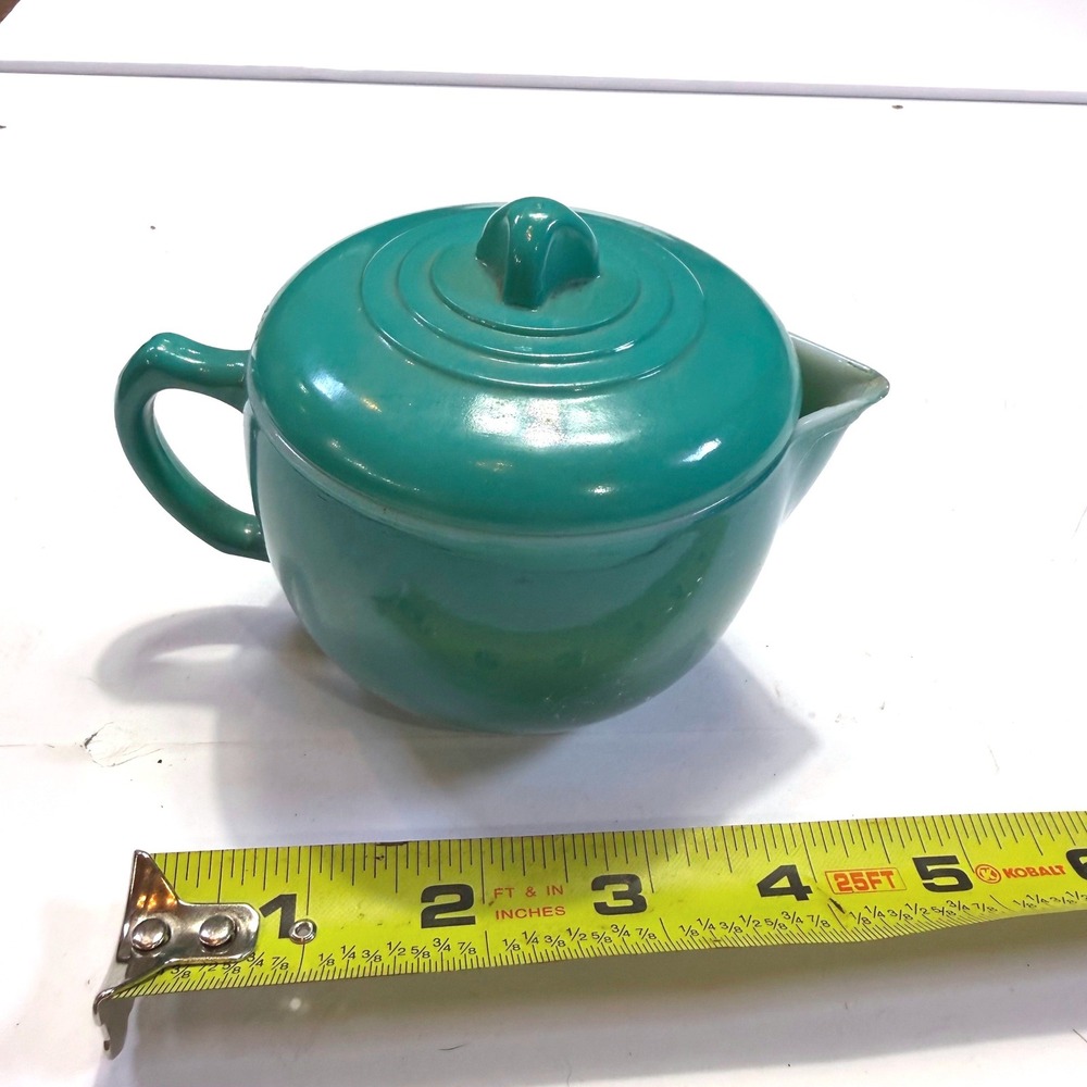 Vtg 1940's Hazel Atlas Teapot Little Hostess Moderntone Turquoise